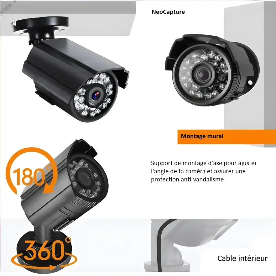 Caméra de Surveillance HD Extérieure IP66 – Vision Nocturne Infrarouge, Mini Format avec Support Neocapture