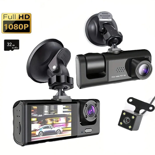 Dashcam 3 Voies HD 1080p - Caméra Voiture Avant/Intérieur/Arrière avec Vision Nocturne & Détection de Choc Neocapture