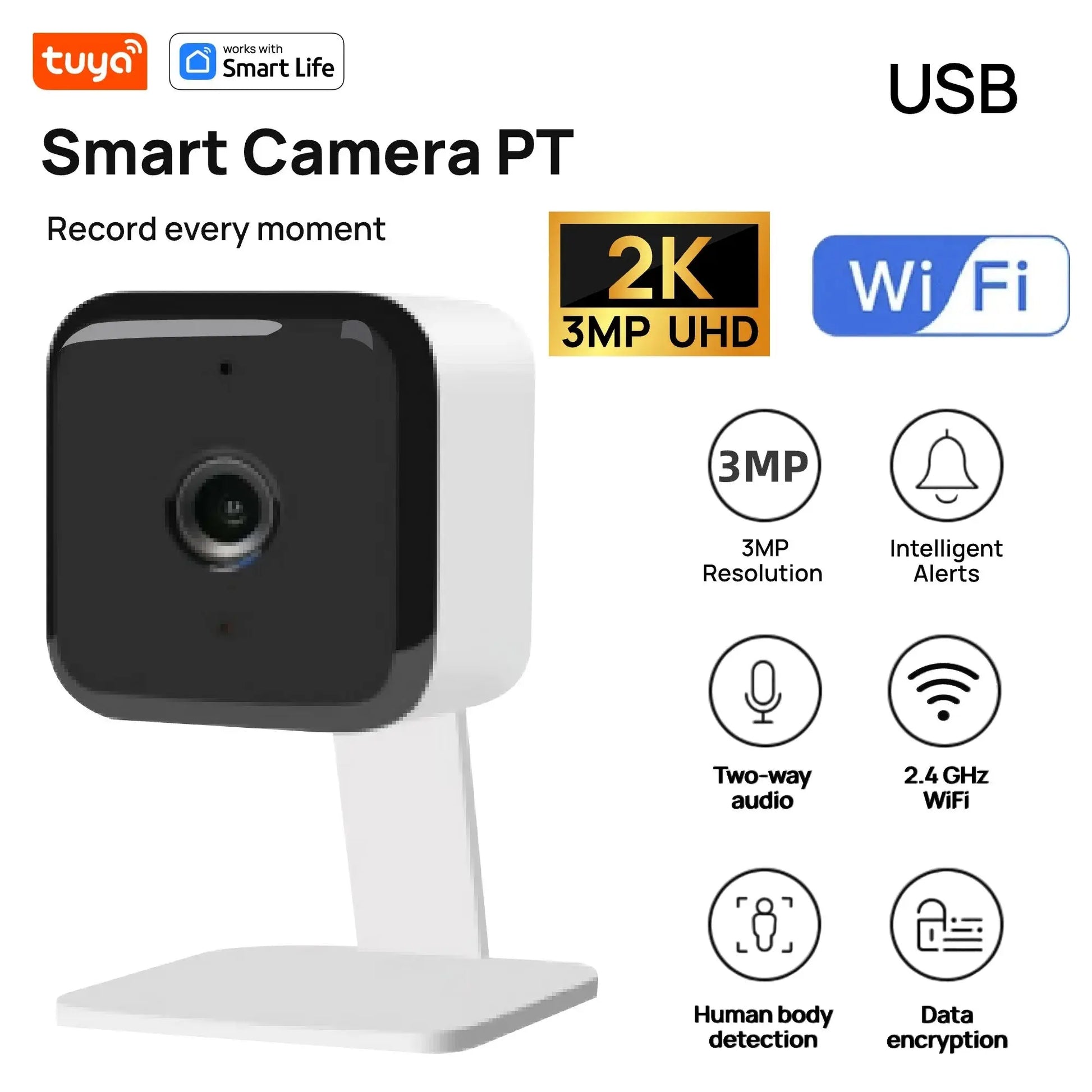 Tuya Smart 1080p Wi-Fi Smart Home Security Camera 2MP, HD,Real-time APP Alerts, 2-Way Audio, with Motion Tracking for Baby & Pet Neocapture